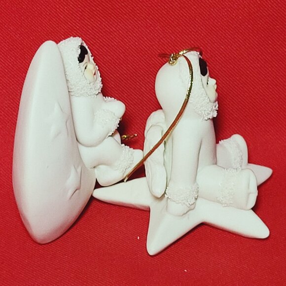 Vintage Christmas Ornament Arctic Kids of Alaska Snow Babies Angel on Crescent M - Picture 5 of 12